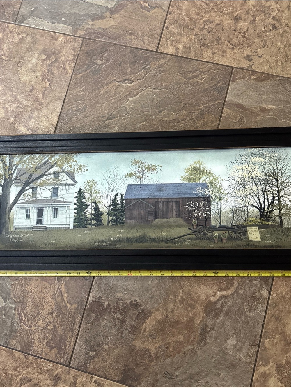 Framed Rustic Farmhouse Landscape Wall Art - Brown Frame, Multicolor Print